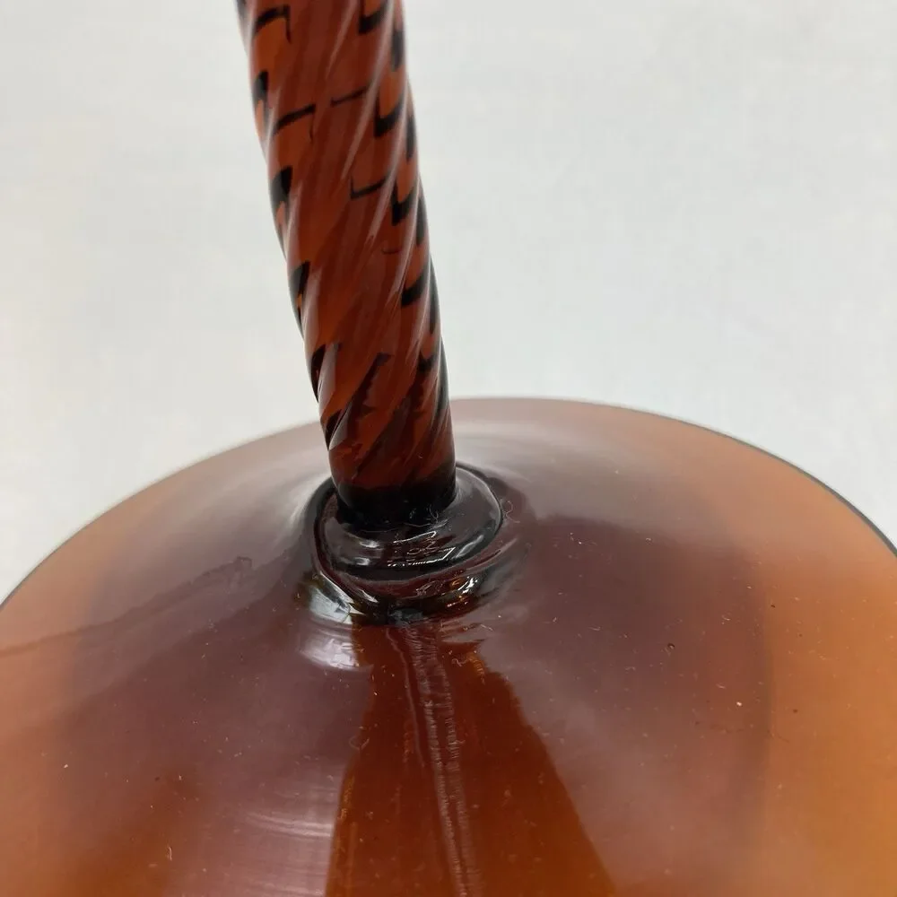 Vintage Empoli Handblown Amber Optic Compote Dish Vase Twisted Stem 11 3/8